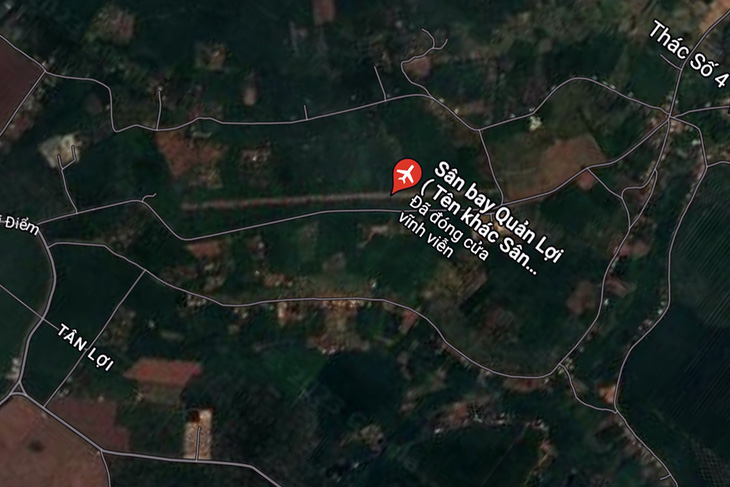 Vị trí dự kiến quy hoạch sân bay chuyên dùng Hớn Quản với diện tích khoảng 350ha ở xã Tân Lợi - Ảnh chụp từ Google Maps